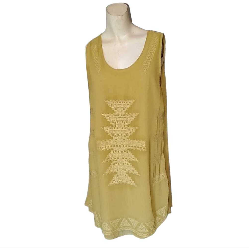 Monoreno mustard Gold Feminine Sleevless Top Embroidered Design Womens Medium